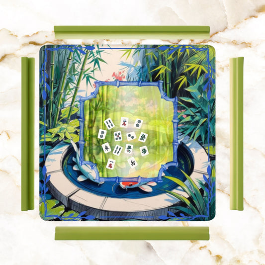 Mahjong Mat Japanese Koi Pond Asian Garden Zen Blue, Green Elegant Mahj Mat