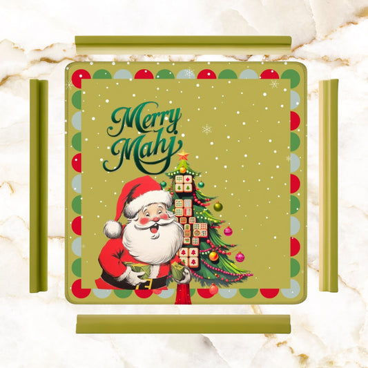 Merry Mahj Christmas Mahjong Mat Whimsical Tile Tree Nostalgic Santa Game Mat