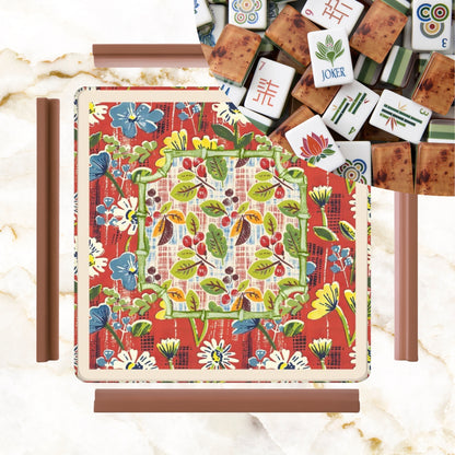 Mahjong Mat Floral Heritage Rust, Yellow Blue, Preppy Mahj Mat Coordinates Well With Heritage Tiles