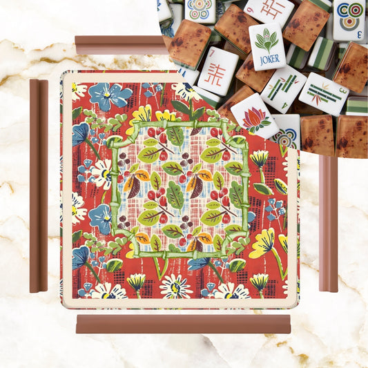 Mahjong Mat Floral Heritage Rust, Yellow Blue, Preppy Mahj Mat Coordinates Well With Heritage Tiles