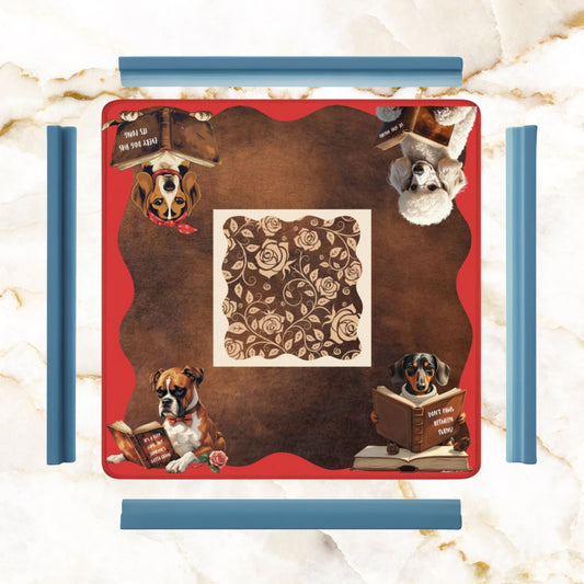 Mahjong Mat, Dogs And Mahjong Funny Preppy Book Dogs, Faux Leather Background Mahj Mat