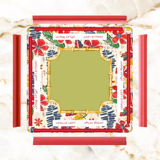 Mahjong Mat Floral Heritage Instructional Learning Mat Blue, Green Yellow Preppy Mahj Mat