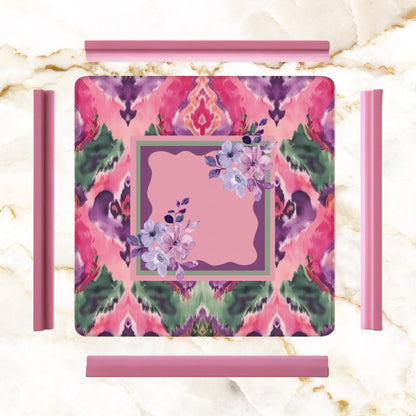 Mahjong Mat Ikat Watercolor Pink, Purple, Emerald Green Boho Mahj Mat