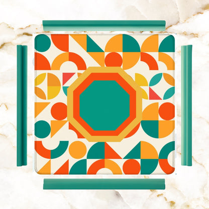 Mahjong Mat Geometric Color Splash Mahjong Mat – Teal, Yellow & Orange
