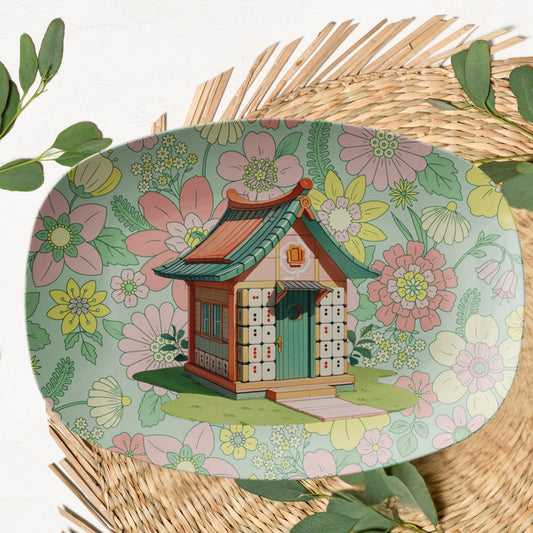 Whimsical Mahjong House, Hostess Platter, Vintage Floral Designed