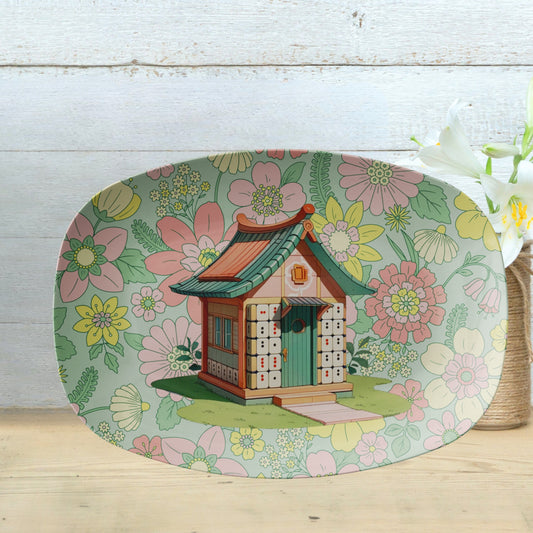 Whimsical Mahjong House, Hostess Platter, Vintage Floral Designed