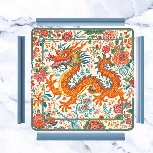 Chinese Dragon Mahjong Mat, Whimsical Colorful Asian Motif Mahj