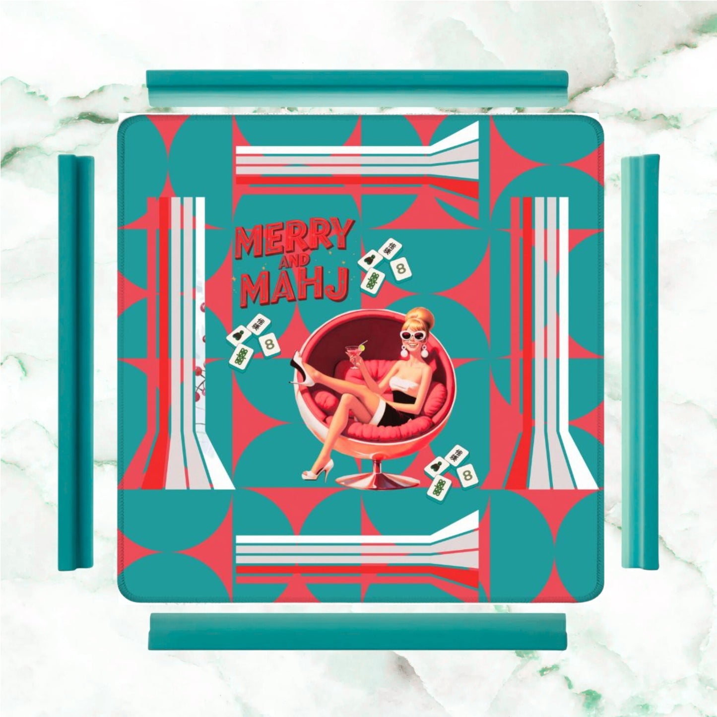 Mahjong Christmas Mat, Merry And Mahj Vintage Nostalgic Party Girl