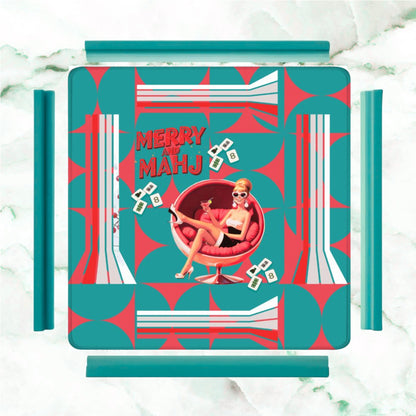 Mahjong Christmas Mat, Merry And Mahj Vintage Nostalgic Party Girl