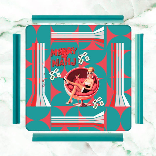 Mahjong Christmas Mat, Merry And Mahj Vintage Nostalgic Party Girl