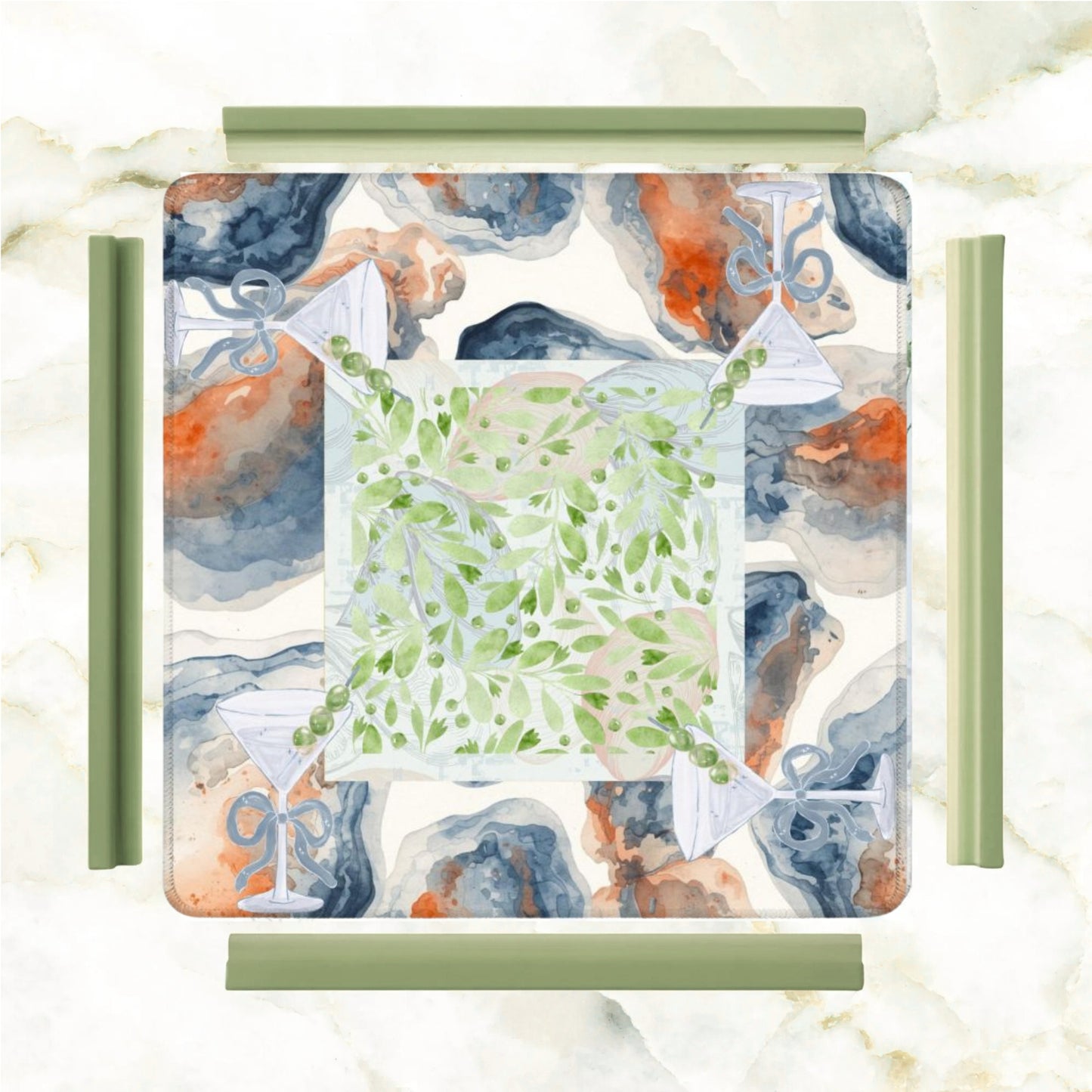 Tinis And Oysters Watercolor Mahjong Mat