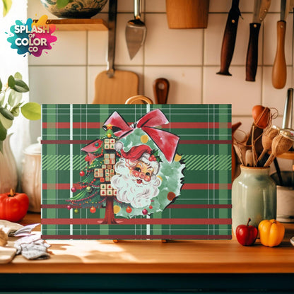 Mahjong Christmas Vintage Santa Glass Cutting Board