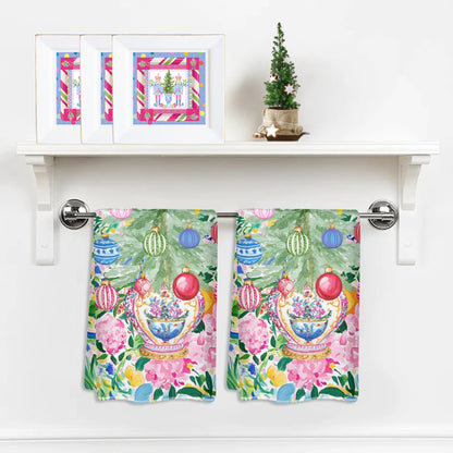 Mahjong Christmas Chinoiserie Floral Kitchen Dish Towels