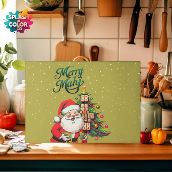 Mahjong Christmas Jolly Santa Merry Mahj Serving Cutting Board - Splash of Color Co.