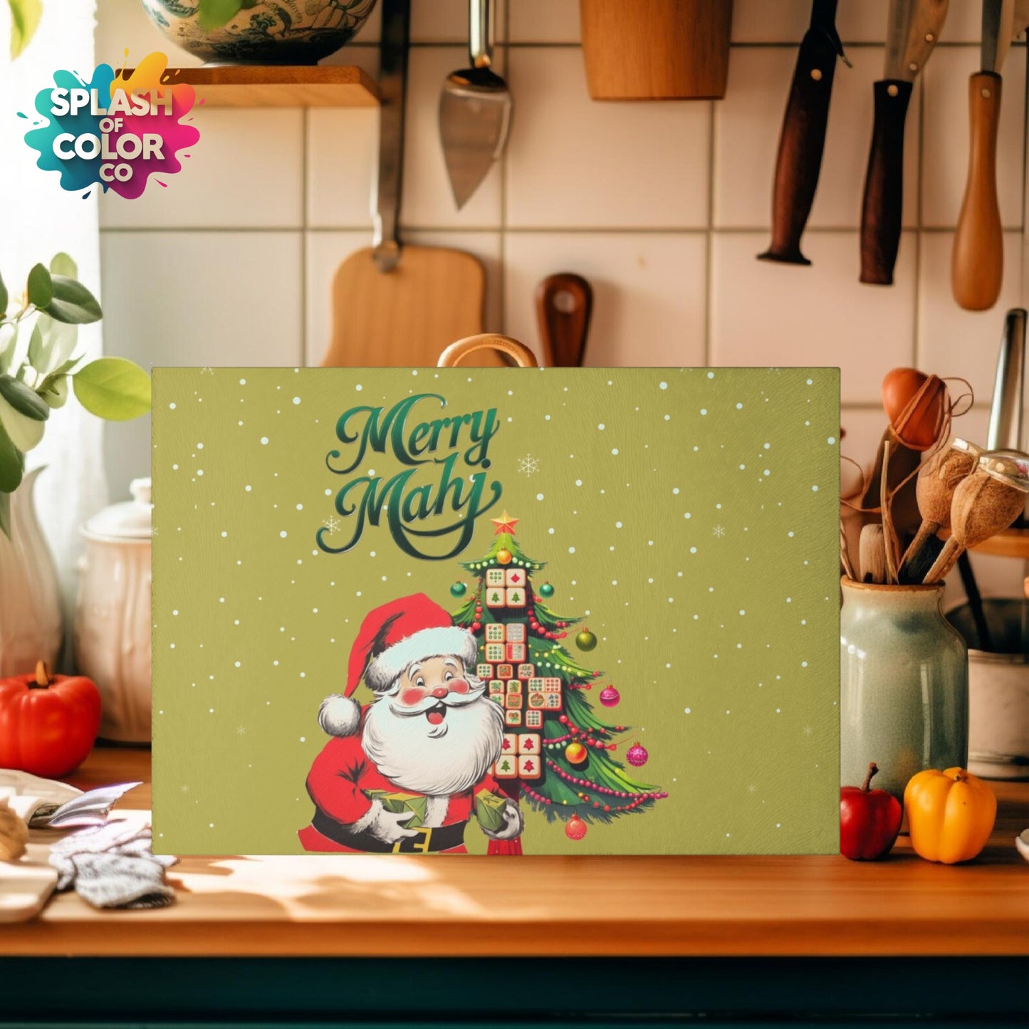 Mahjong Christmas Jolly Santa Merry Mahj Serving Cutting Board