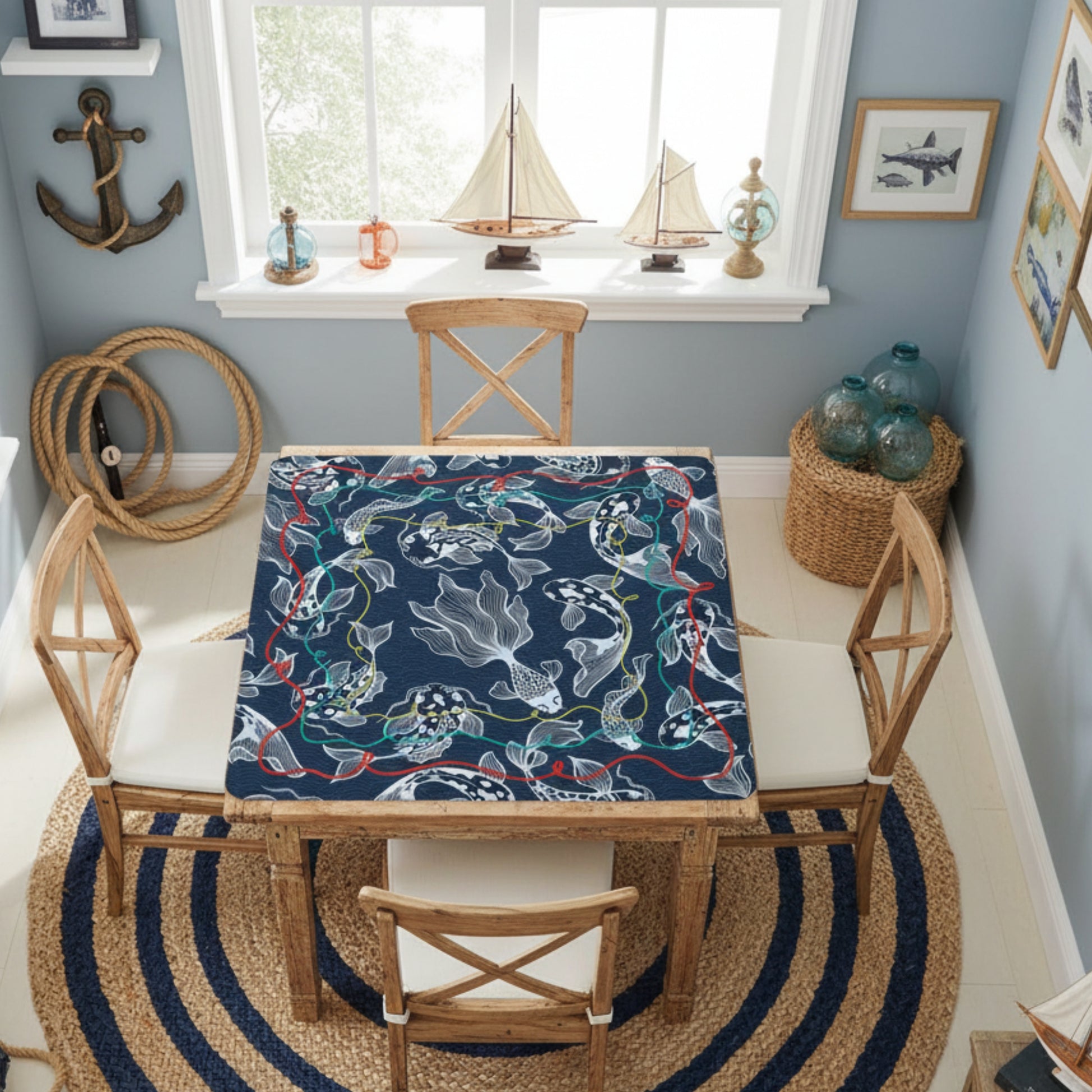 Koi Fish Calling Nautical Mahjong Mat - Splash of Color Co.