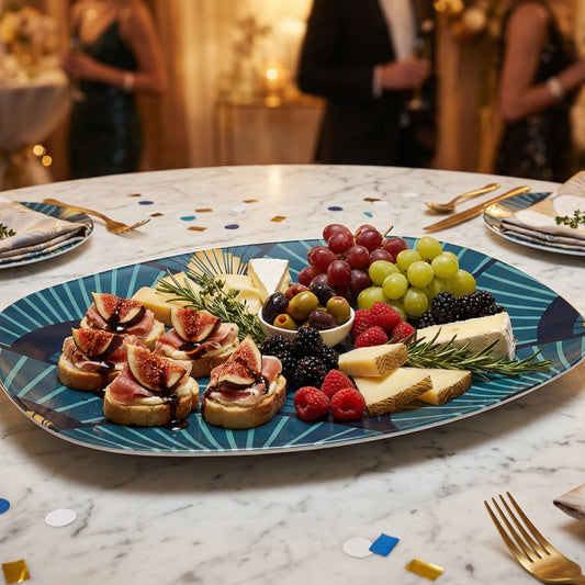 Art Deco Gilded Gold Royal Blue Serving Platter - Splash of Color Co.