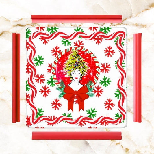 Mahjong Christmas Mat, Nostalgic Vintage Gal Whimsical Holiday Mahj Mat