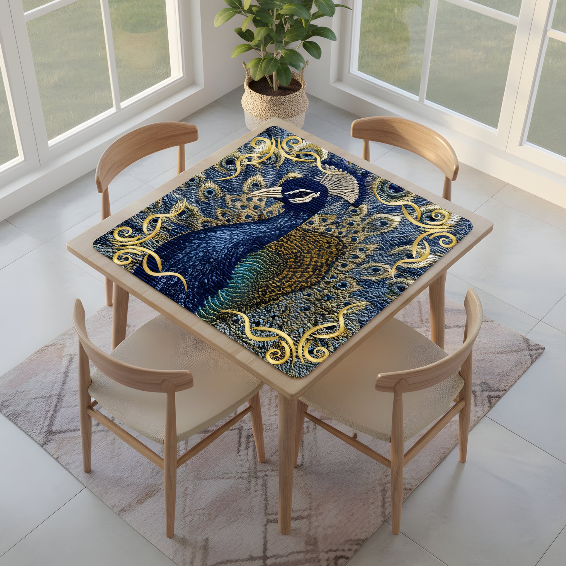 Floral Elegant Peacock Faux Needlepoint Mahjong Mat - Splash of Color Co.