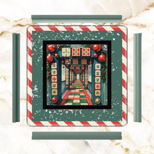 Mahjong Christmas Mat, Asian Christmas Alley Holiday Mahj Game Play Accessory