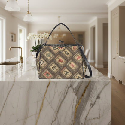 Mahjong Tile Vintage Kisslock Crossbody Shoulder Bag, Trendy And Stylish - Splash of Color Co.