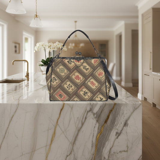 Mahjong Tile Vintage Kisslock Crossbody Shoulder Bag, Trendy And Stylish - Splash of Color Co.