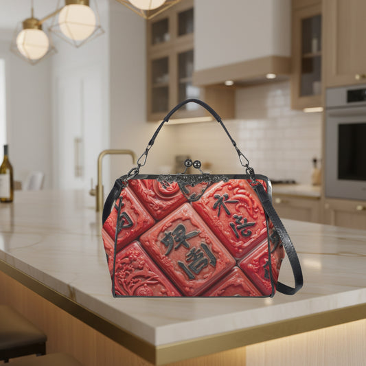 Vintage Mahjong Tiles Trendy Stylish Kisslock Crossbody Shoulder Bag - Splash of Color Co.