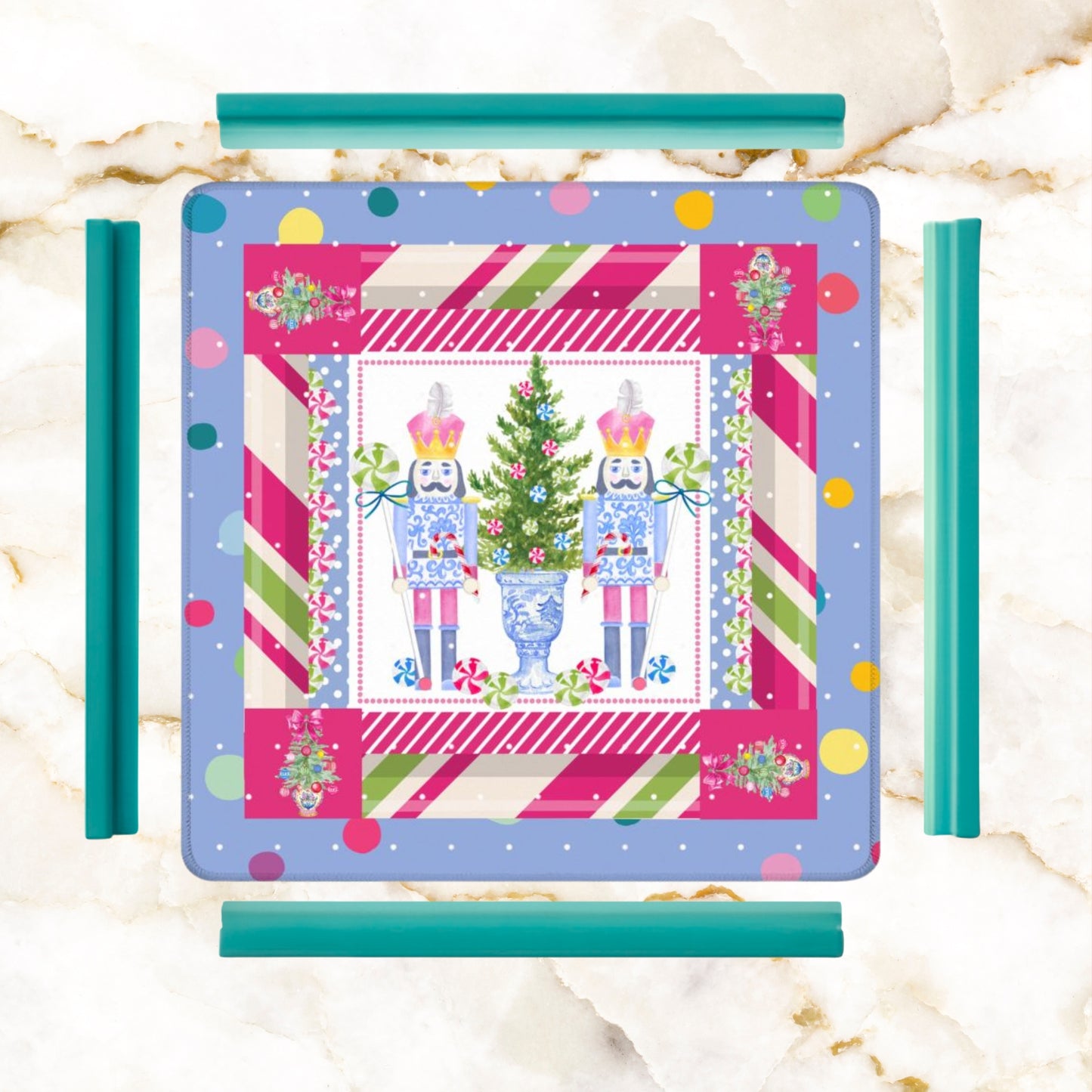 Decorative Christmas-themed mahjong mat with nutcrackers 