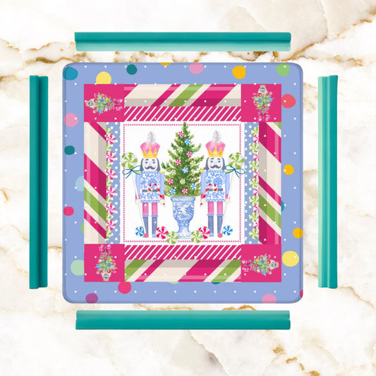 Decorative Christmas-themed mahjong mat with nutcrackers 