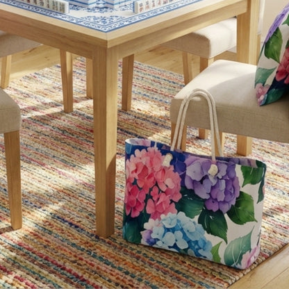 Hydrangea Floral Mahjong Tote Bag Weekender Bag | Watercolor Blue Pink Purple - Splash of Color Co.