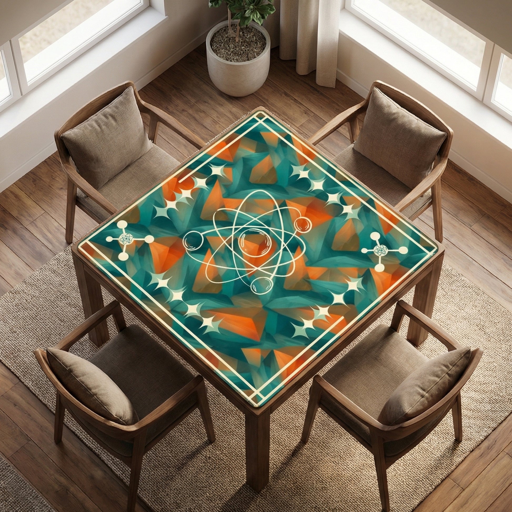 Super Sonic Atom Modern Orange Teal Mahjong Mat - Splash of Color Co.