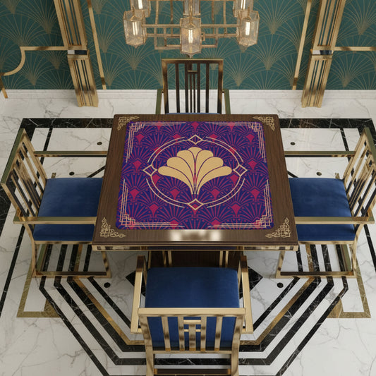Art Deco Mahjong Mat, Blue Burgundy Gold Gilded - Splash of Color Co.