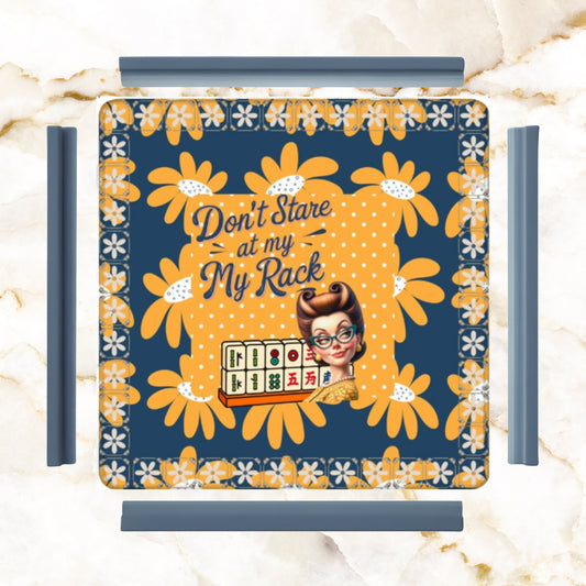 Sassy Funny Mahjong Mat, Don't Stare At My Rack Blue Yellow Preppy Floral