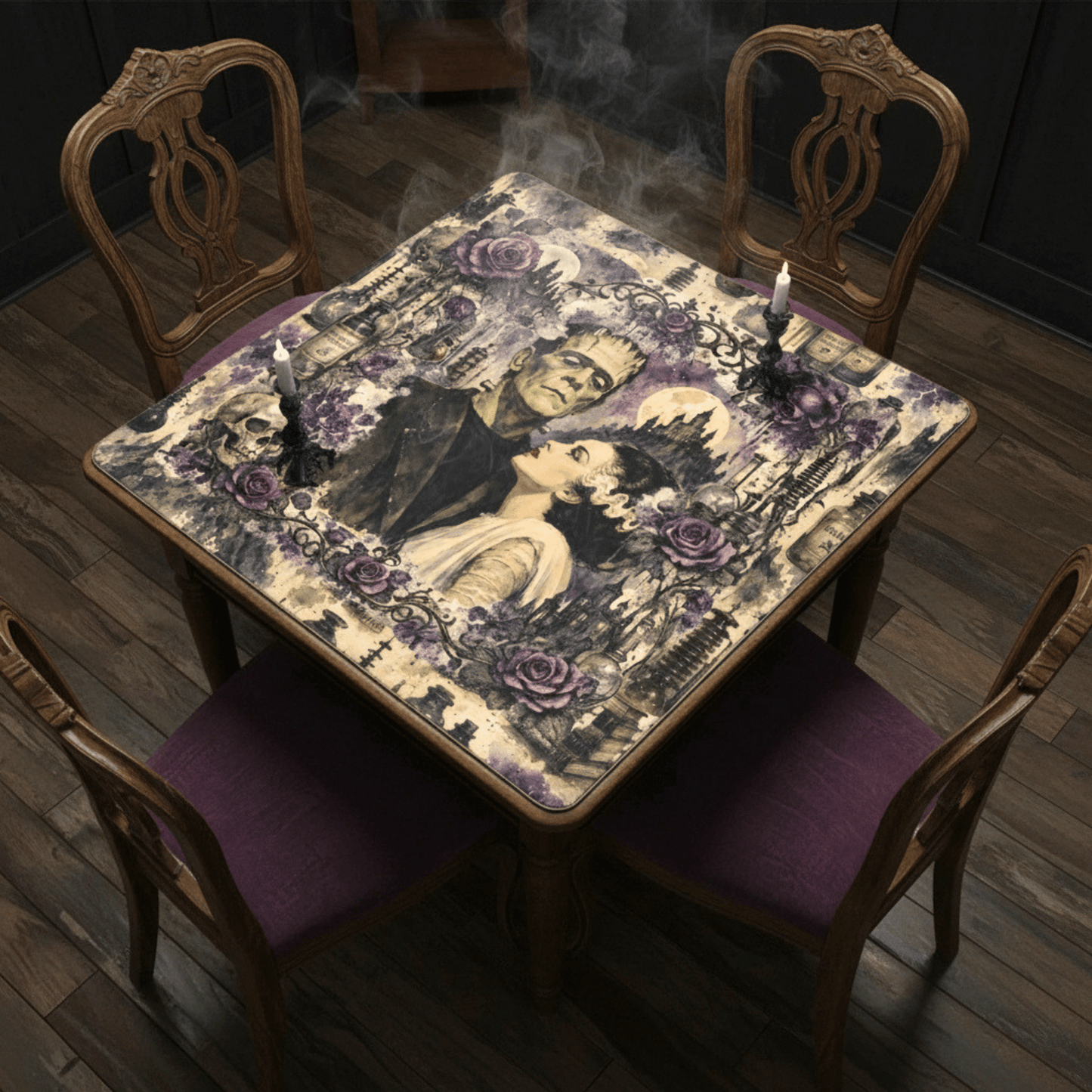 Gothic Frankenstein And Bride Mahjong Mat - Splash Of Mahj And Color Co.
