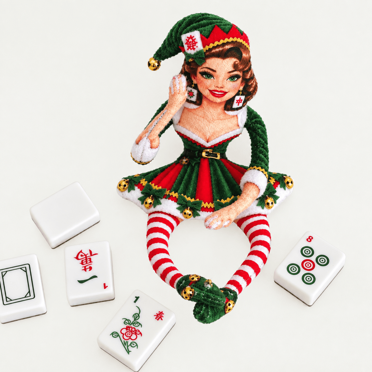Madge Christmas Mahjong Elf, Mahjie's Sassy Sexy Friend Poseable Shaped Plush Doll