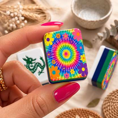Psychedelic Tie-Dye 4-Layer American Mahjong Tiles – Blue & Green with Carry Case - Splash Of Mahj And Color Co.