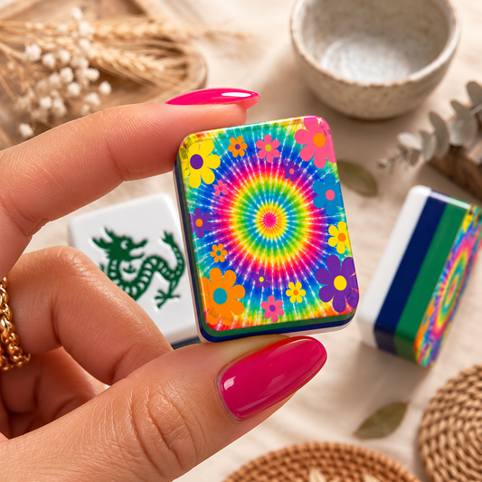 Psychedelic Tie-Dye 4-Layer American Mahjong Tiles – Blue & Green with Carry Case - Splash Of Mahj And Color Co.