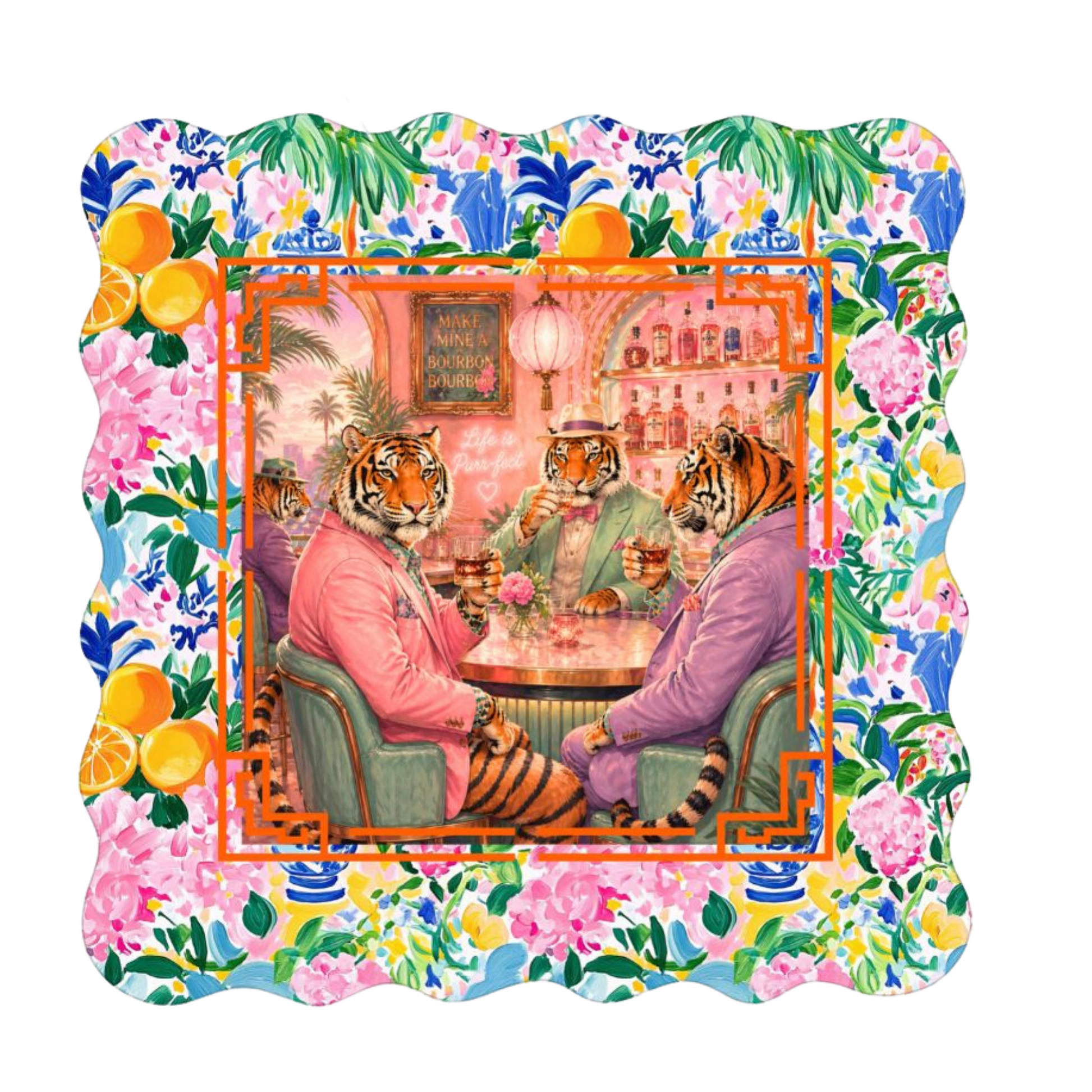 Bourbon And Tigers Oh My Chinoiserie Scalloped Mahjong Mat - Splash of Color Co.