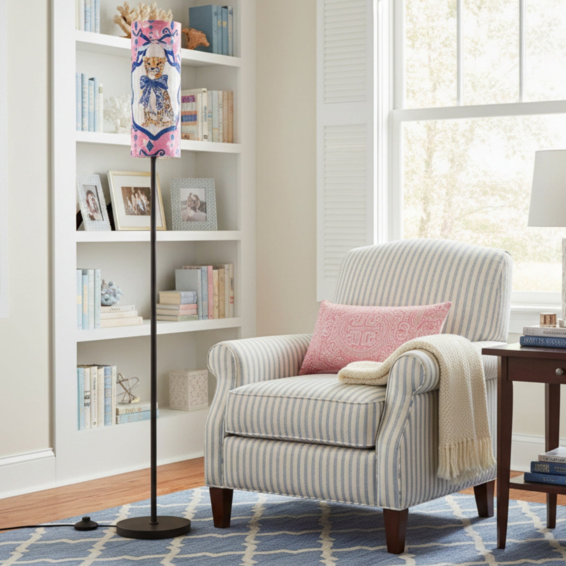 Charleston Cheetah, Modern Pink Floral Floor Reading Nook Lamp - Splash of Color Co.
