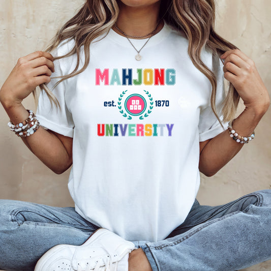Mahjong University Unisex Tee, Fun Graphic T-Shirt, Perfect for Casual Wear Game Nights