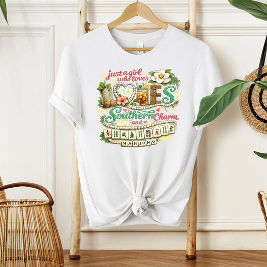 Just a Girl Who Loves Southern Charm Mahjong tee | Floral Mahjong Tiles Shirt - Splash of Color Co.