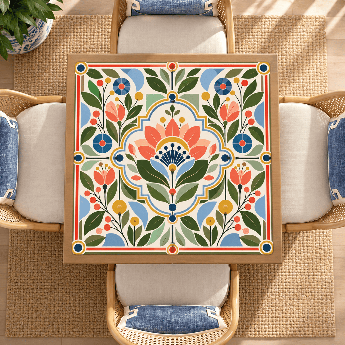 Mod About You Scandinavian Flower Modern Mahjong Mat Sleek Surface - Splash Of Mahj And Color Co.