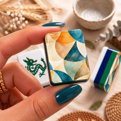Art Deco Dayz 4Layer American Mahjong Tiles Blue Green And Carry Case - Splash Of Mahj And Color Co.