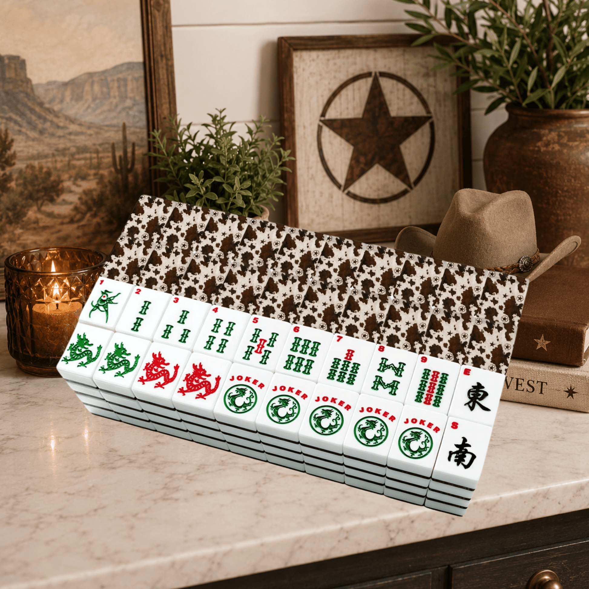 Texas Cowhide Lonestar American Mahjong Tiles And Carry Case - Splash Of Mahj And Color Co.