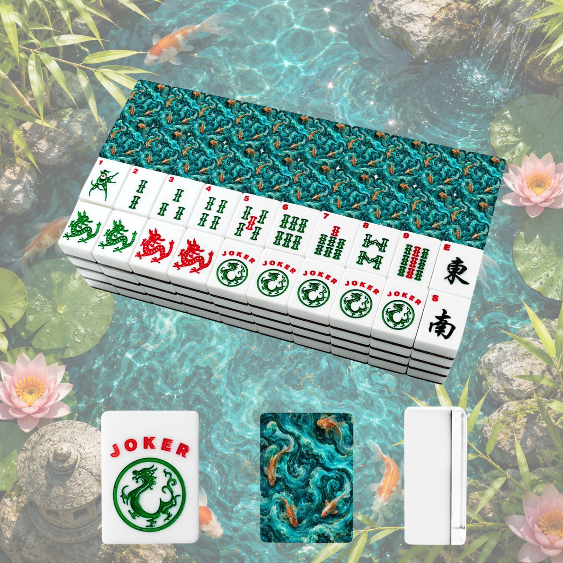 Koi Fish Tranquil Tides Mahjong American Mahjong Tiles And Carry Case - Splash Of Mahj And Color Co.