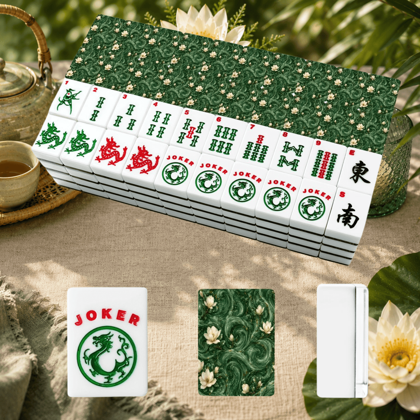 Jade Magnolia DreamsAmerican Mahjong Tiles And Carry Case - Splash Of Mahj And Color Co.