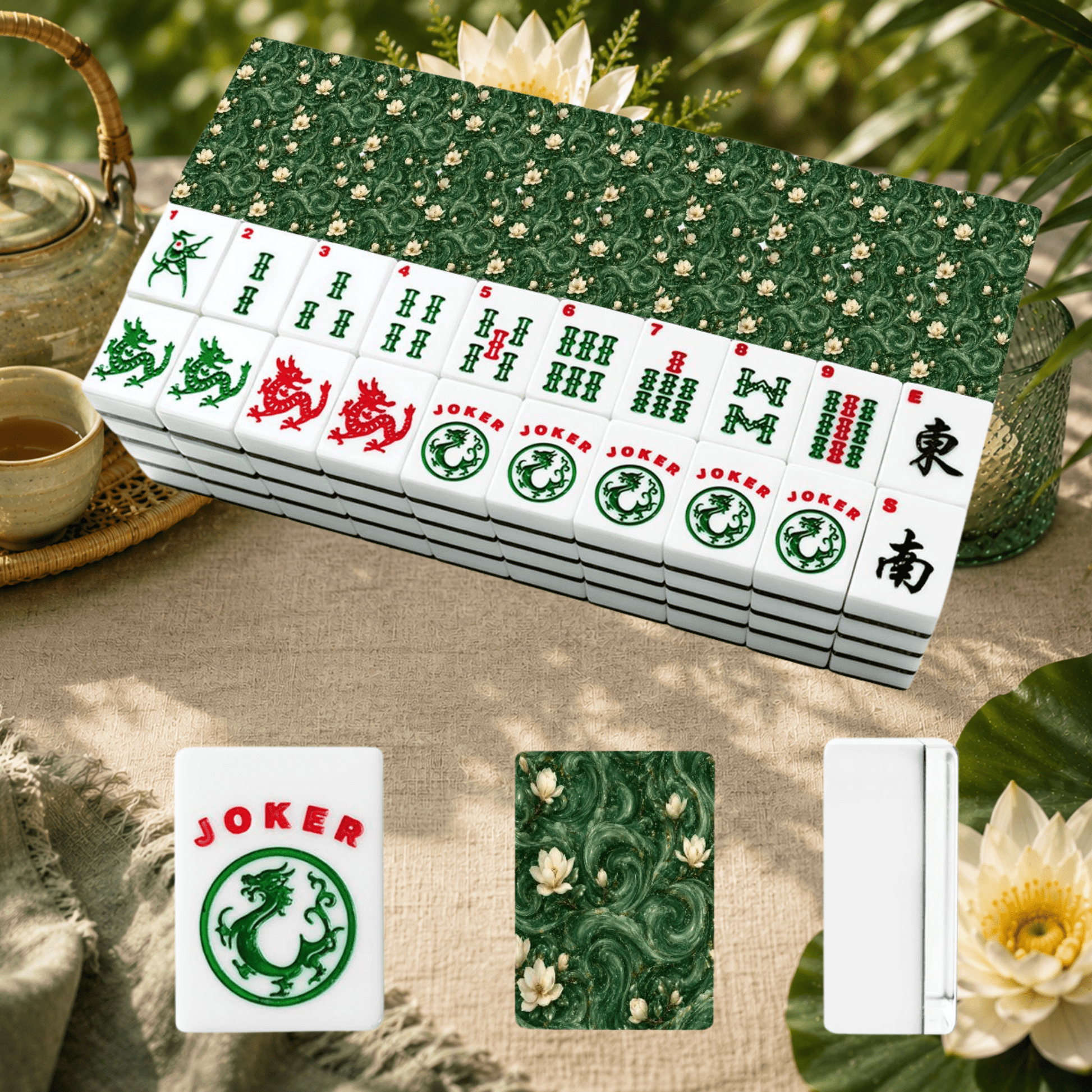 Jade Magnolia DreamsAmerican Mahjong Tiles And Carry Case - Splash Of Mahj And Color Co.