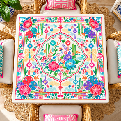 Peony & Parasol Mahjong Mat Sleek Surface - Splash Of Mahj And Color Co.