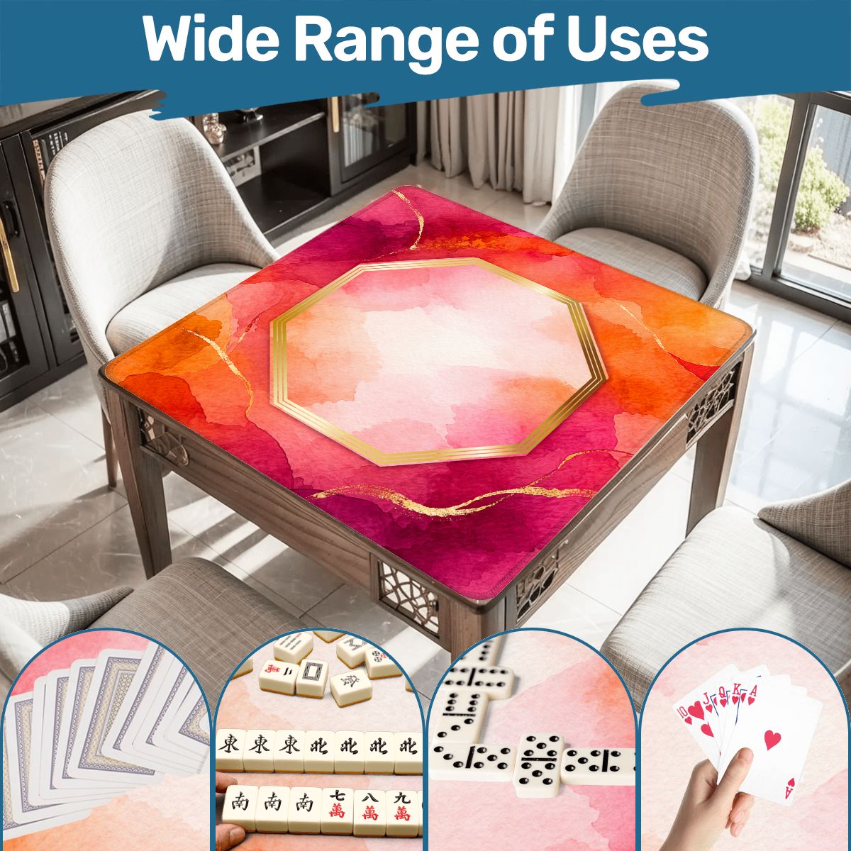 Bejeweled Watercolor, Fuchsia, Orange And Gold Flecked Mahjong Mat - Splash of Color Co.