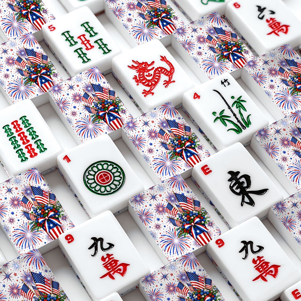 Starburst Americana Red White And Blue Patriotic American Mahjong Tiles And Carry Case - Splash Of Mahj And Color Co.